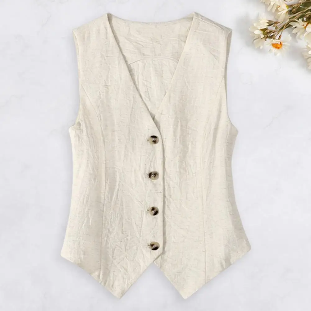 Women's Suit Vest Office Wear Cropped Sleeveless Woman Vest Summer Casual Waistcoat Women Fashion Button Up Beige Vest Top