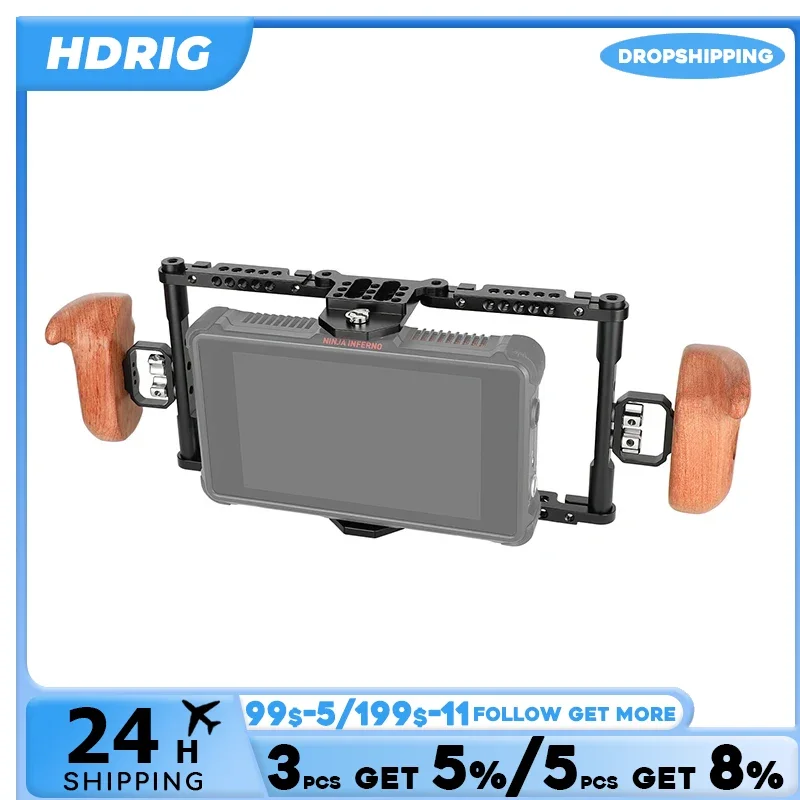 HDRIG Full Monitor Cage Kit with Left & Right Hand Wooden Handle for 5