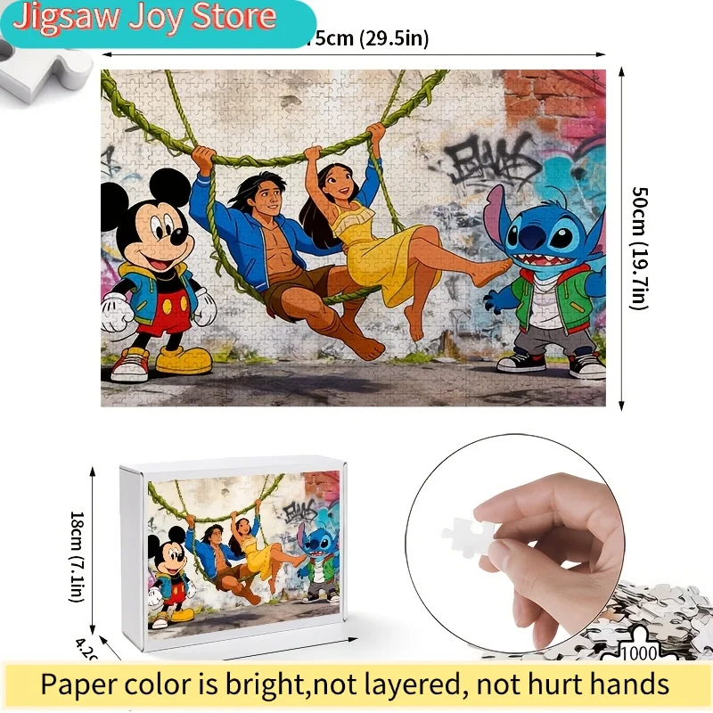 1000 elementów Puzzle Disney Mickey & Stitch, odpowiednie dla dorosłych - Trudne, anime, do powieszenia na ścianę, ikoniczne uszy Myszki Miki i Stitch, / Br