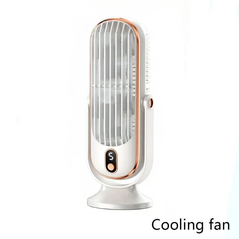 

Dual Motor USB Tabletop Fan 5 Speeds LED Panel High Capacity Battery 360° Instant Cooling Compact for Study Apartment Journey