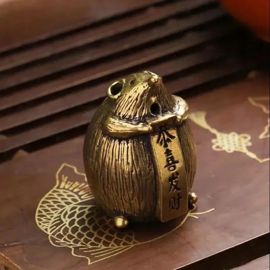 Hollow Brass Lucky Mouse Statue Bring Wealth Feng Shui Home Decoration Desktop Ornament Cute Animal Rat Figurines Incense Holder