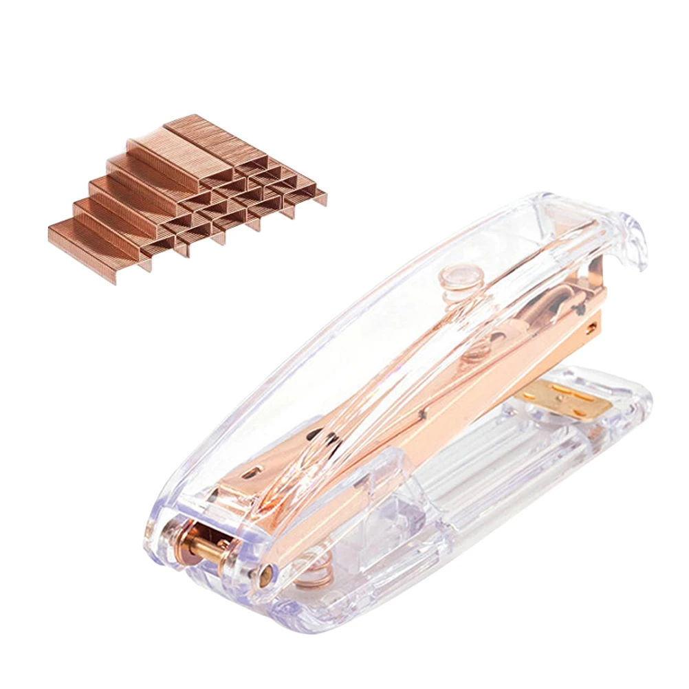 

1Pcs Rose Gold Stapler Modern Design Desktop Stapler Office School Home Use Portable Nail Paper Documents Perfect Gift