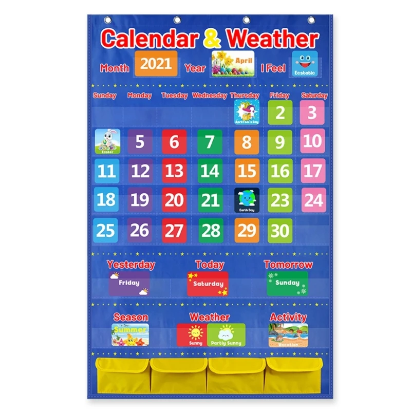 2023 New Calendar Weather Pocket Chart Classroom Monthly Calendar with 114 Cards for Kid