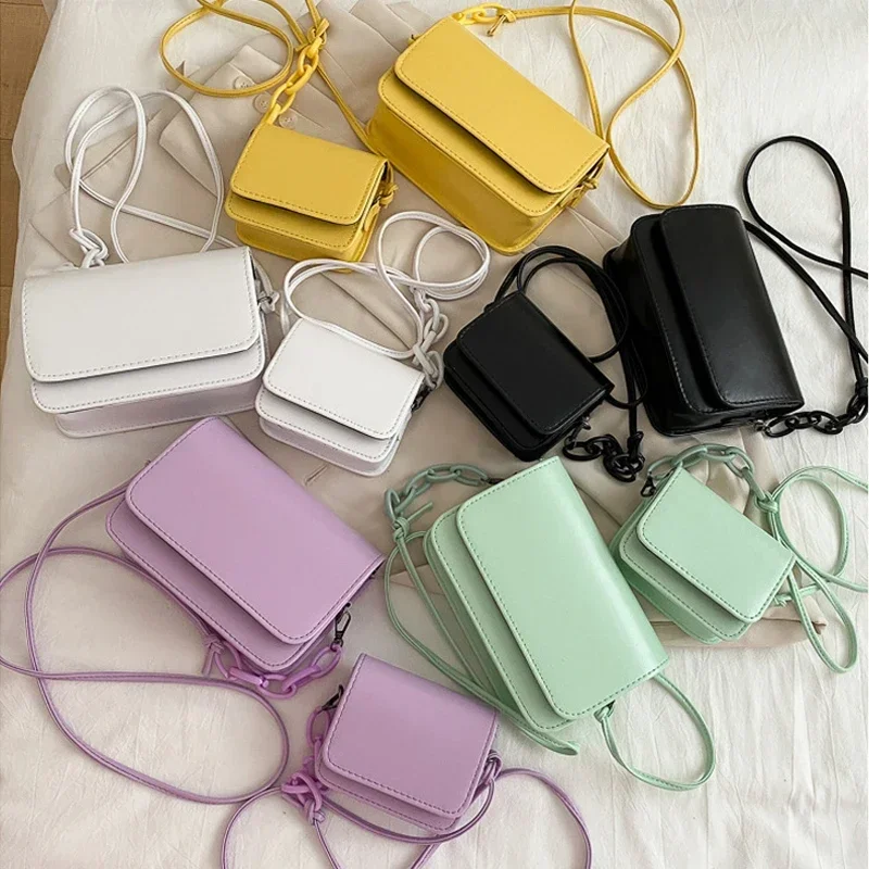 Bolsos de hombro de Color liso con cadena cuadrada para mujer, versión coreana de Bolso pequeño, bolso de tendencia a la moda, bolsos cruzados para mujer