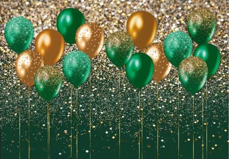 

Green Gold Glitter Graduation Balloon Sparkly Birthday Wedding Prom photo backdrop party backgrounds