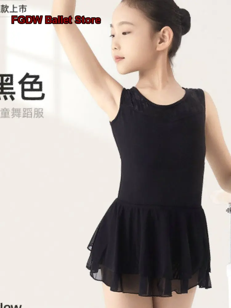 Children's One-Piece Dress Girls Dance Practice Leotard Summer Thin Mesh Chinese Body Suit Jumping Gymnastics Gymnastics Leotard