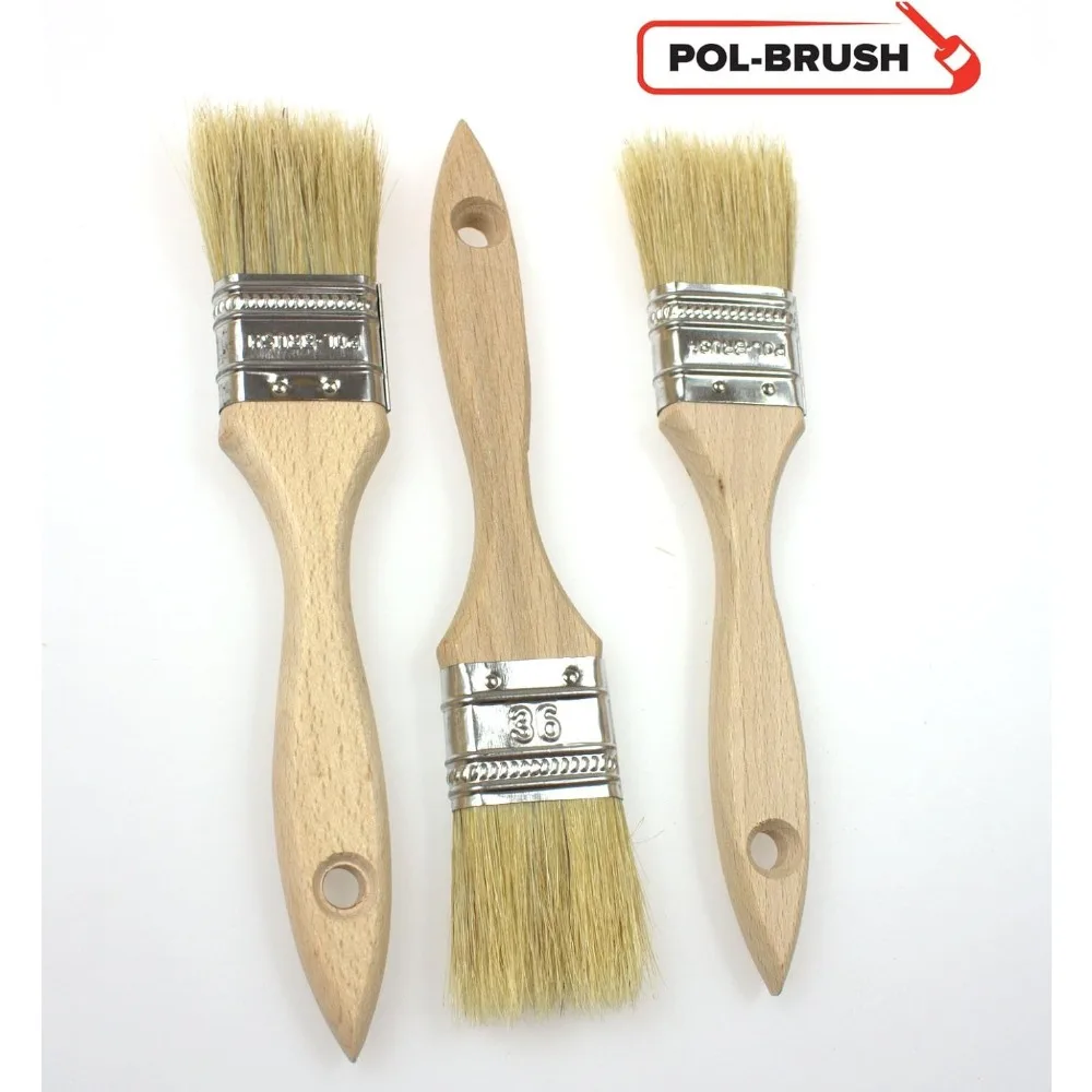 3PCS BBQ Brush Pig Hair Paint Brush Wooden Handle 1.5 Inch Soft Hair Painting Brushes for Wall and Furniture Paint Tool Set