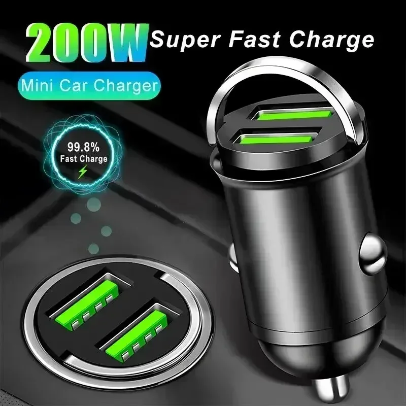 100W Dual Ports Mini USB Car Charger Super Fast Charging Phone Charge Adapter Cigarette Socket Lighter