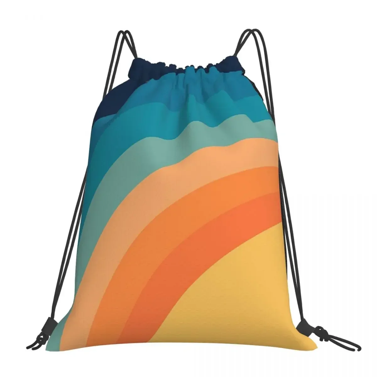 Colorful Retro Curves Backpacks Portable Drawstring Bags Drawstring Bundle Pocket Storage Bag BookBag For Travel Students