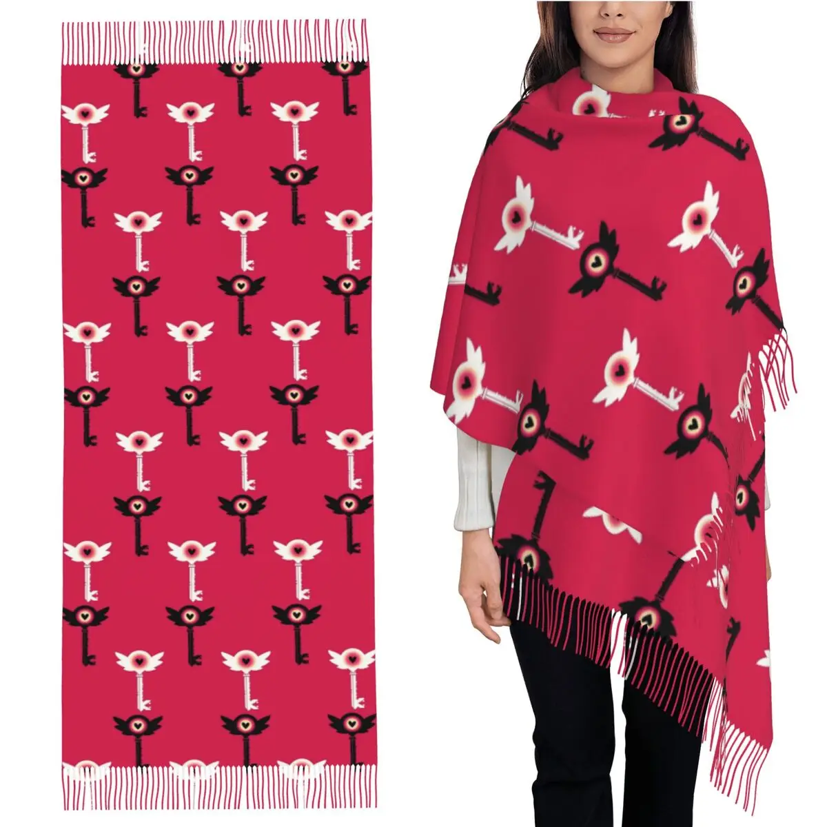 

Hellaverse черно-белый шарф с ключами отеля, шарфы с кисточками для женщин, мягкие теплые шали и накидки, большая осенне-зимняя шаль