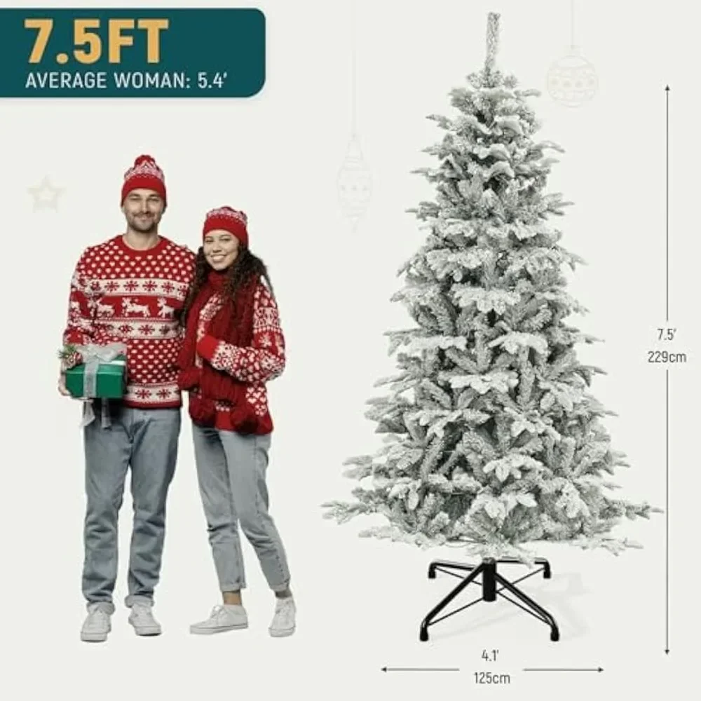 Prefabricated Plush Artificial Christmas Tree 7.5 Feet, Snowflake Plush Natural Layered Christmas Tree, Party Decoration