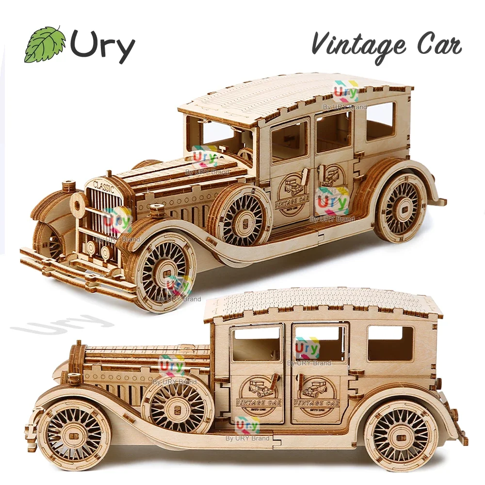 Ury 3D Wooden Puzzle Retro Vintage Car Classic Nostalgic Movies Vehicle Assembly Model DIY Decoration Gift Toys for Kids Adults