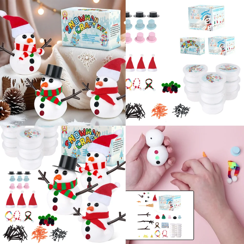 Dekorasi Natal Kit Pembuatan Boneka Salju dari Tanah Liat DIY Kerajinan Tangan Boneka Salju dari Tanah Liat Mainan Pesta Anak-anak Hadiah Natal Ideal