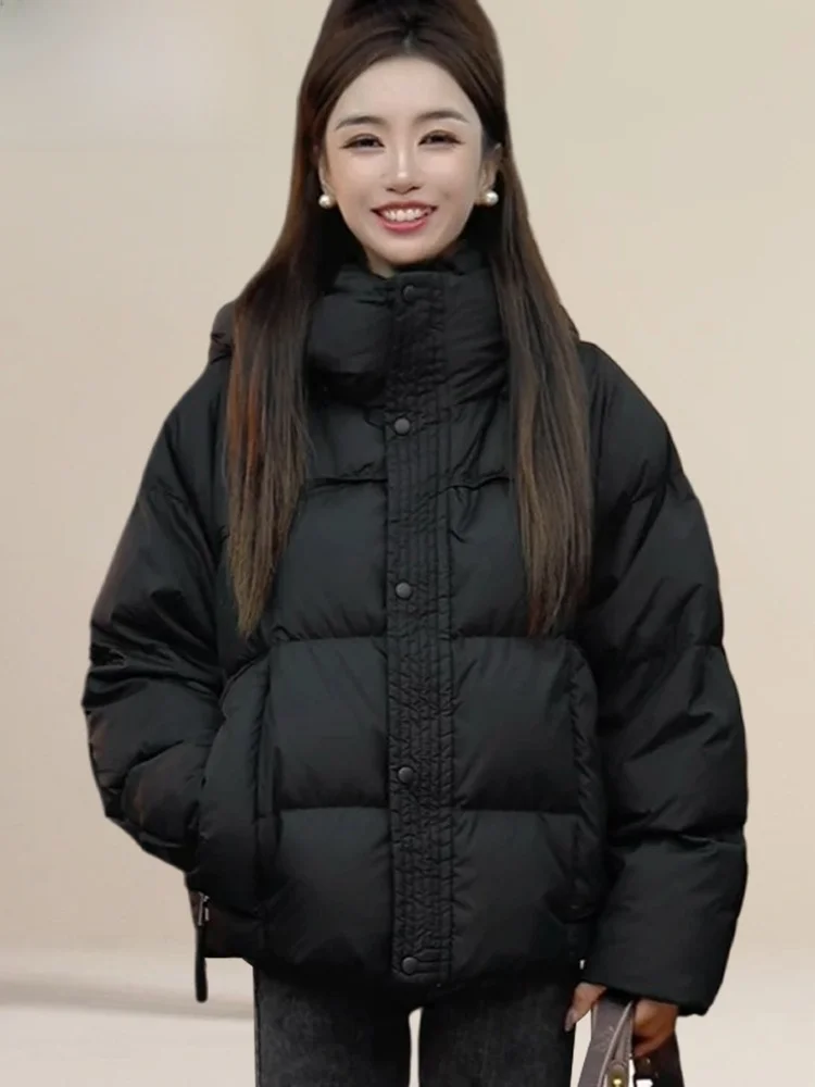 

Утепленная хлопковая куртка с капюшоном для женщин: модное универсальное зимнее пальто в корейском стиле, свободный крой, на молнии, новинка