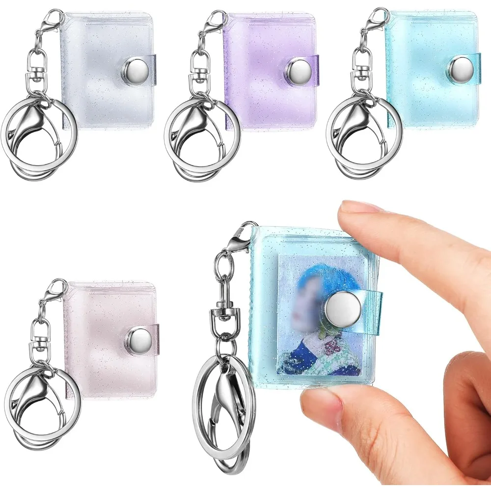 

4 Pack 1 Inch Mini Small Photo Album 16 Pockets Photo Storage with Keychain Mini Album Keychain for Picture Card Holder