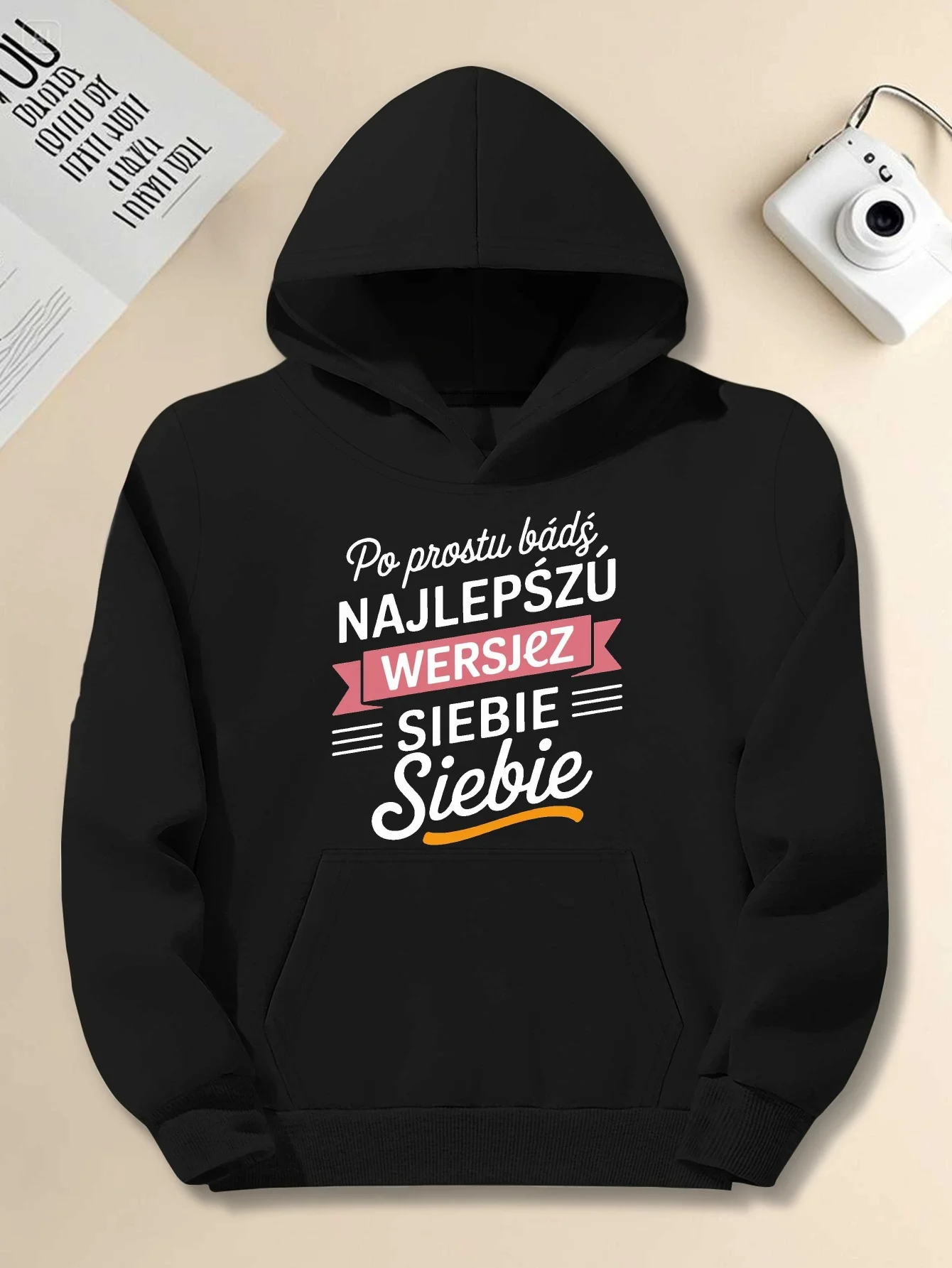 

Мужская толстовка с капюшоном — польская мотивационная цитата «Лучшая версия» красного цвета с белыми буквами, свободная и повседневная рубашка-пуловер.