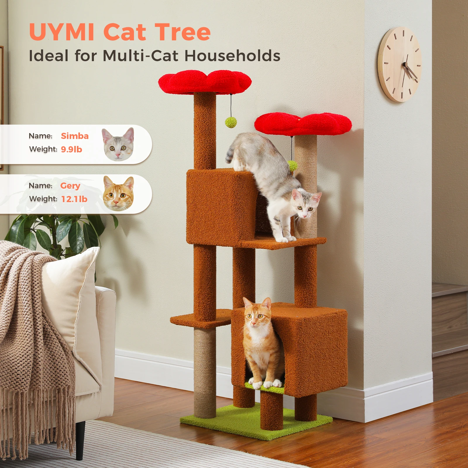 Árbol rascador con bandeja de aseo y sisal para varios gatos - imagen 4