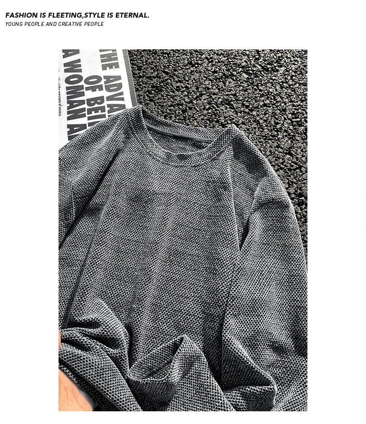 Herren Oversized Pullover mit Rundhalsausschnitt, Langarm, gewaschener Farbton, strukturiertes Strickgewebe, entspannte Silhouette für Outdoor-Freizeitoutfits. – Detail 21