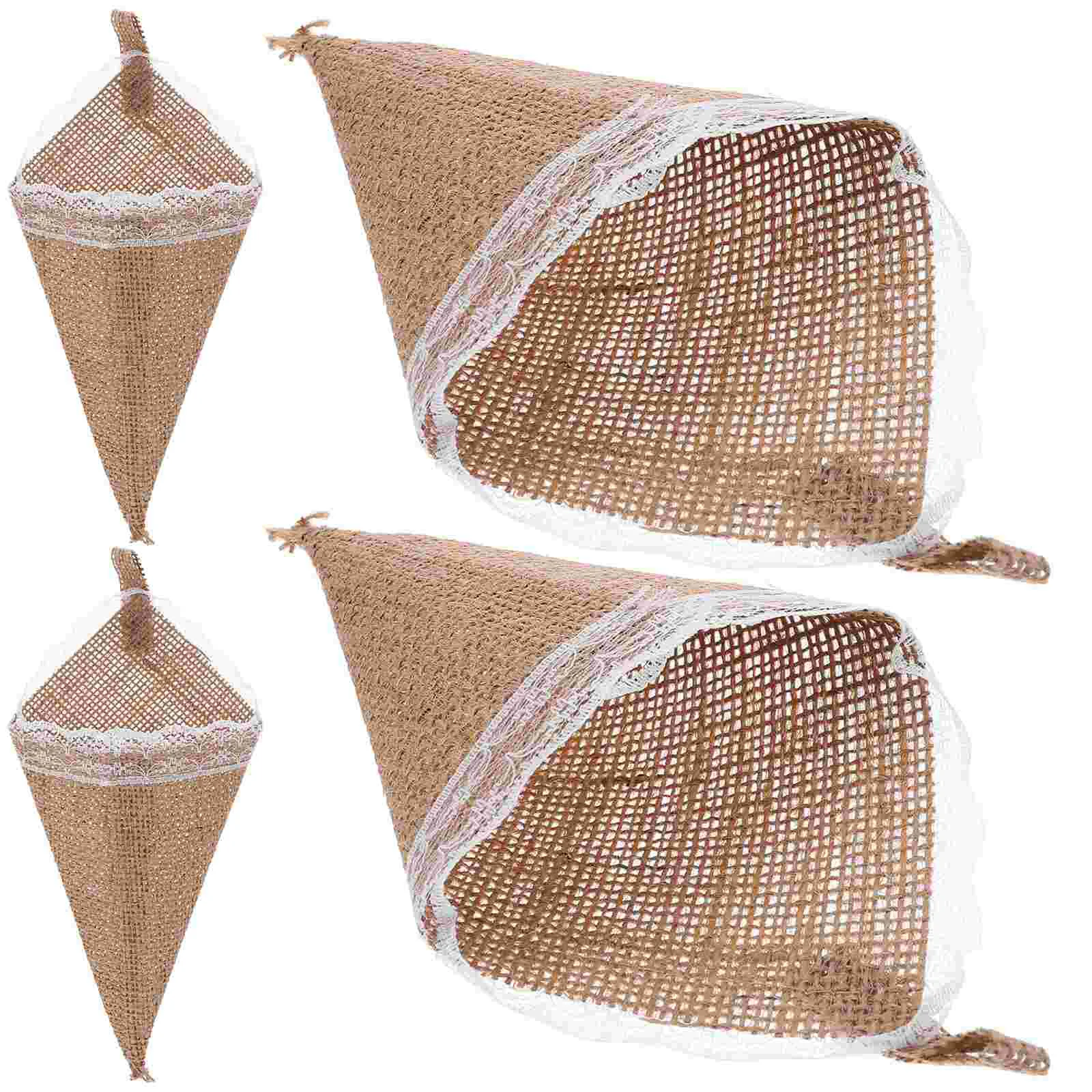 

4 Pcs Burlap Cone Confetti Holder European and American Rustic Decoration Wedding Cones