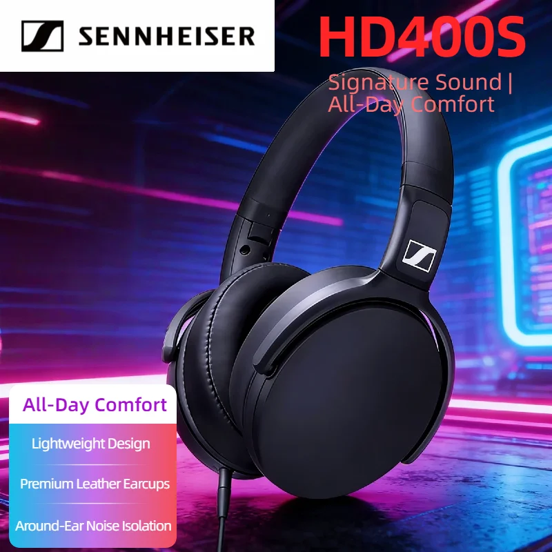 

Проводные наушники Sennheiser HD400S с шумоподавлением, глубокими басами, стереозвуком, складные, с микрофоном, накладные, для смартфона, для прослушивания в путешествиях
