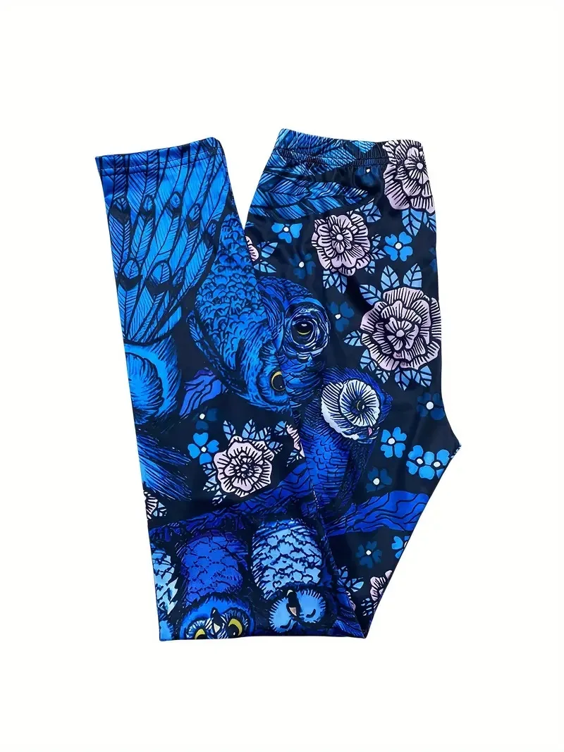 Owl print slim-fit elastic waist basic casual female leggings wear every day