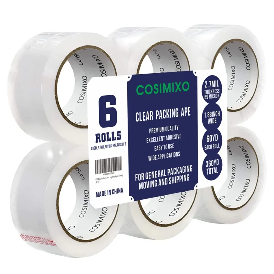 

Heavy Duty Packing Tape 2.7mil x 1.88 x 60 Yards 6 Rolls Industrial 3 Core Clear Great for Packing Shipping Moving