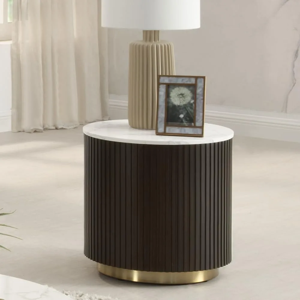 Round Nesting Coffee Table with Faux Marble Top and Decorative Side Table for Apartment Living Room, No Assembly Required