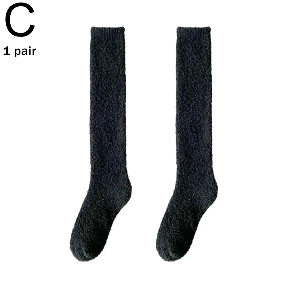 Winter Long Solid Color Socks Autumn Winter Coral Fleece Calf Hosiery Retro Harajuku Socks Ladies Knee Breathable Cotton Ca W9R9