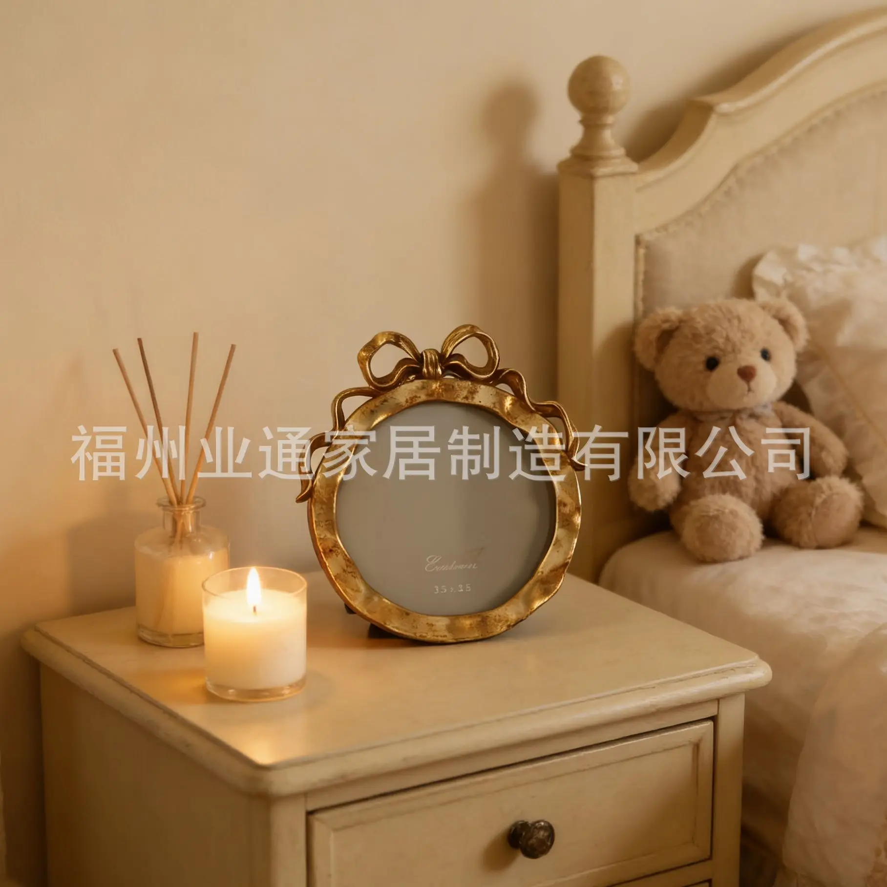 PYH retro photo frame zinc alloy photo setting table light bow decoration high-end photo decoration frame