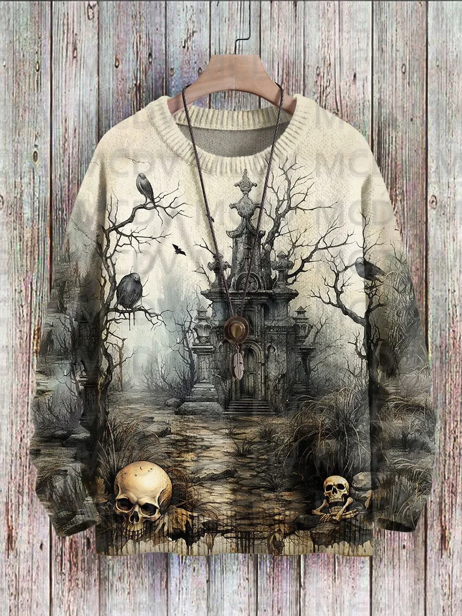 

Halloween Death Crow Vintage Art Vibe Print Sweater Men's For Women's Pullover