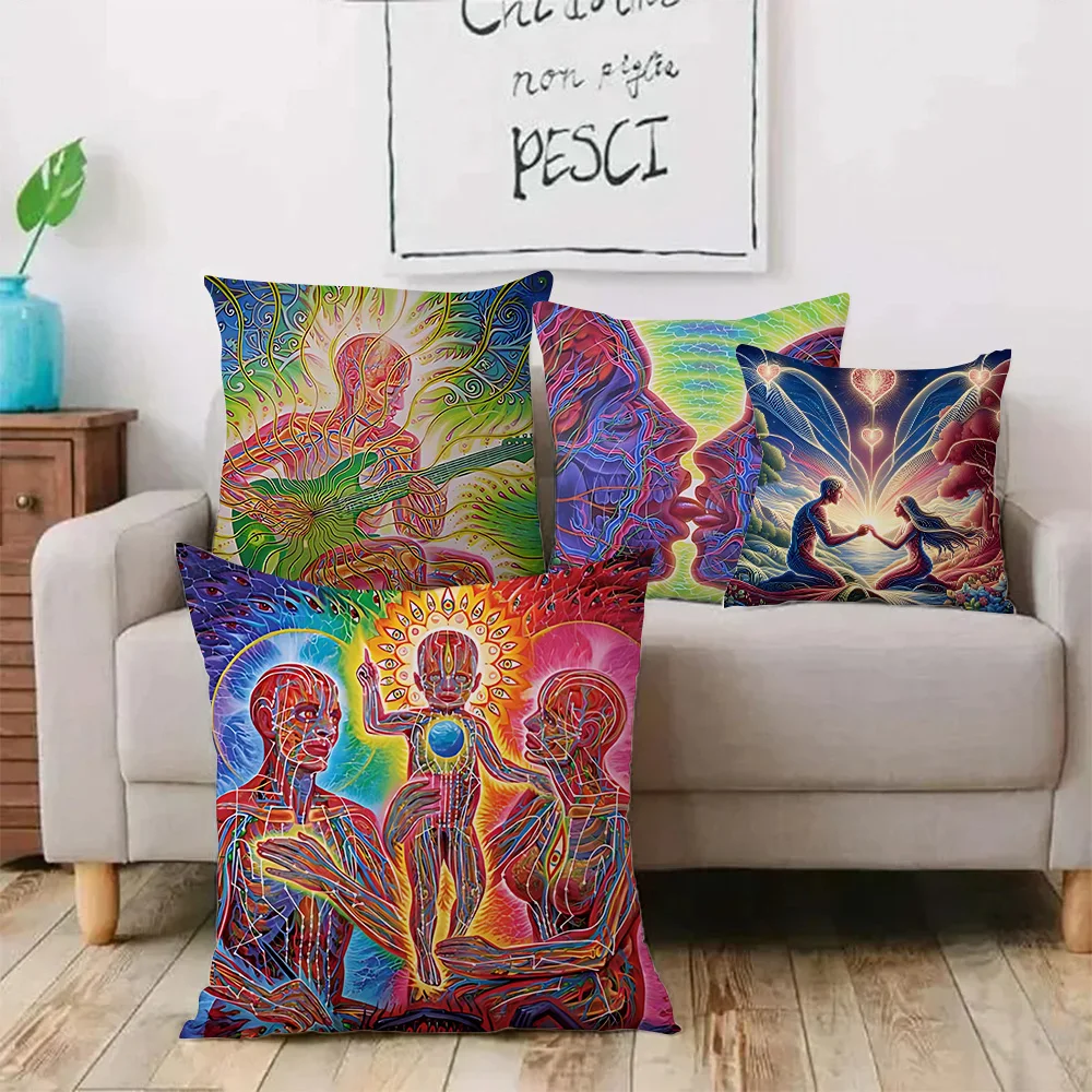 Alex Grey Trippy Psychedelic Pillow Covers Cartoon Sofa Decorative Home Double-sided Printing Short Plush Cute Cushion Cover