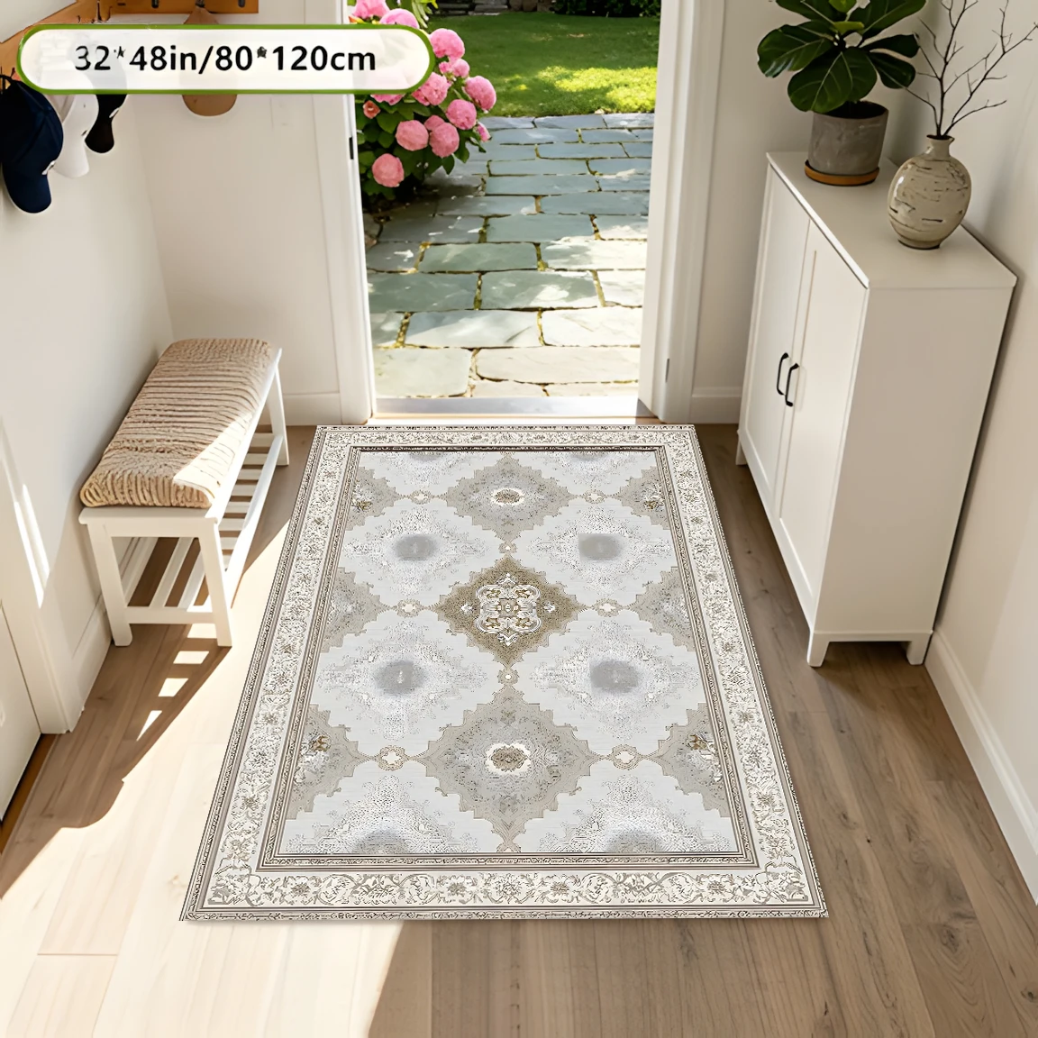 2D European Retro Symmetrical Carving Light Luxury High-End Style Carpet, Suitable for Living Room and Bedroom, One-Click Renovation for Autumn and Winter Decoration