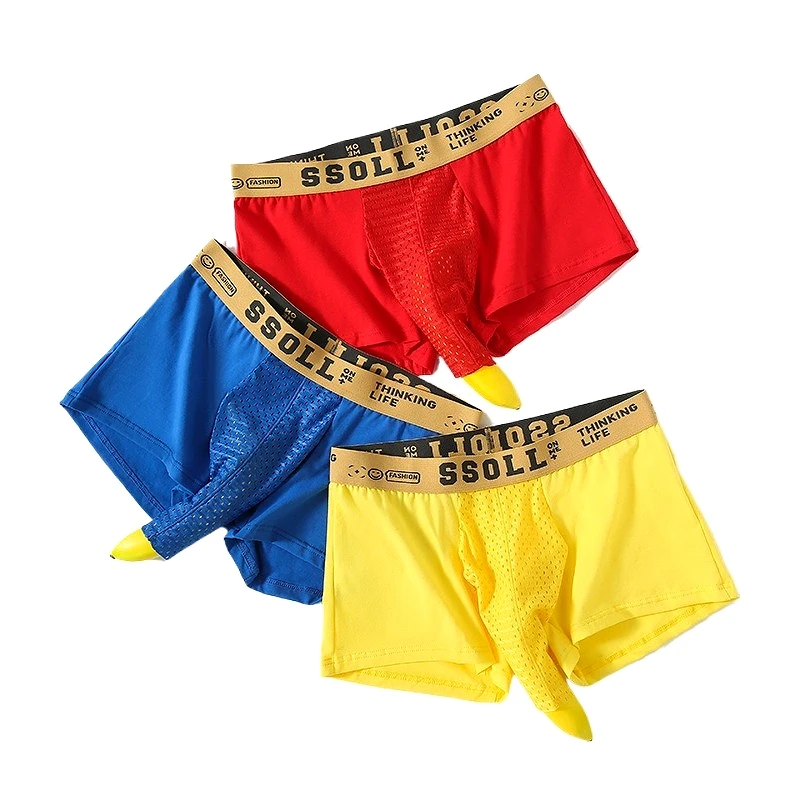 

New Men's Underwear Elephant Nose Open Sheath Flat Boxers Breathable Mid Waist Loose Boxershorts Male Smooth Lingerie Panties