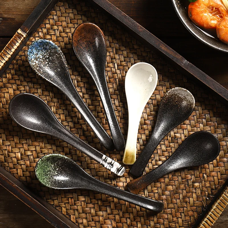 Flow Colors Ceramic Soup Spoon Seasoning Rice Spoons Japanese Cuisine Restaurant Hotel Table Service Public Sharing Scoops