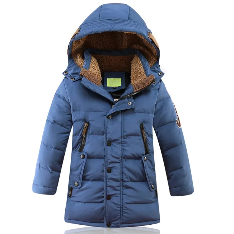 Winter Boys Kids Loose Thickened Duck Down Jacket Color Block Children Coat Teenagers Hooded Padded Jacket Clothes