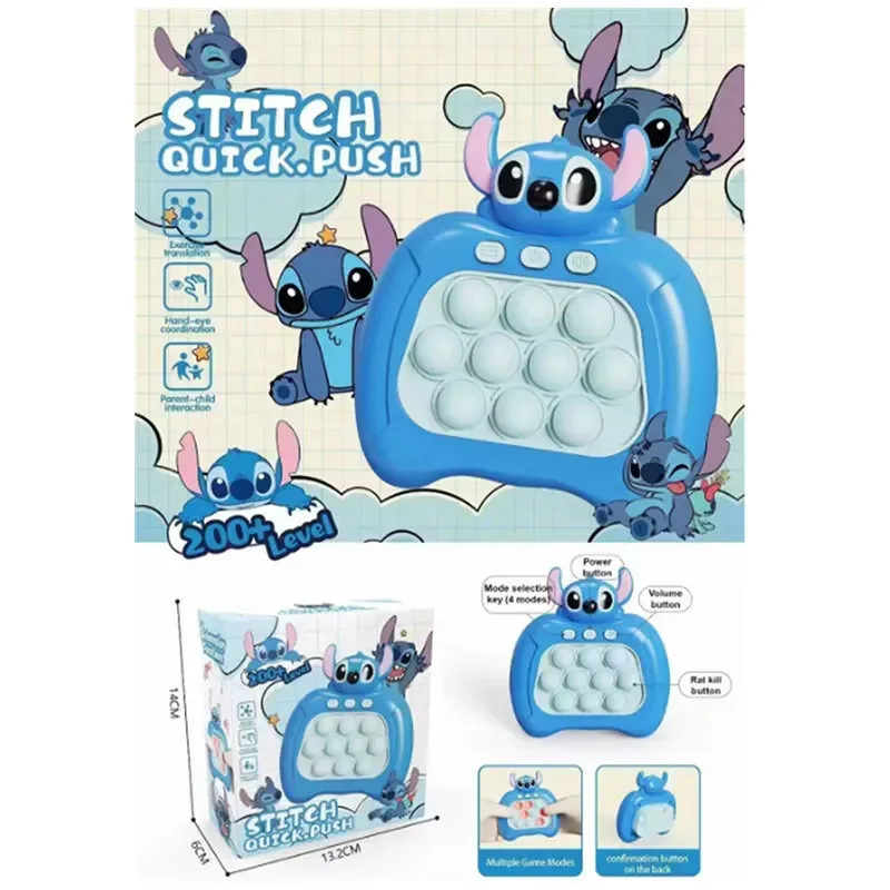 Disney Stitch Figure Relieve Stress Mickey Quick Push Game Console Upgraded Fingertip Press It Competition Squeeze Children Toys