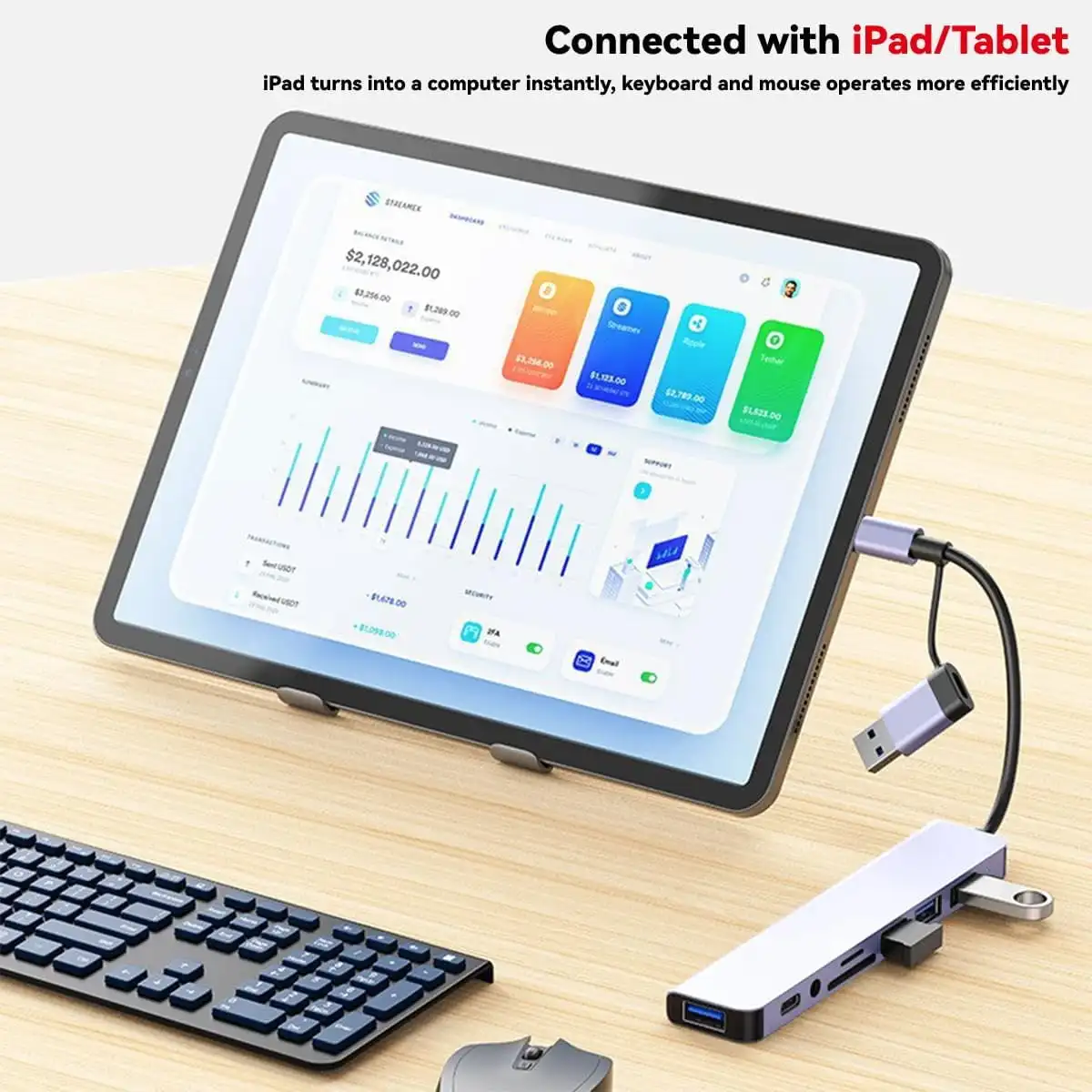 8 في 1 USB C Hub Splitter 4 منافذ USB 1 USB-C Jack TF/SD قارئ بطاقات 3.5 ملم مخرج صوت مع MacBook Pro وiPad Pro وأجهزة الكمبيوتر المحمولة