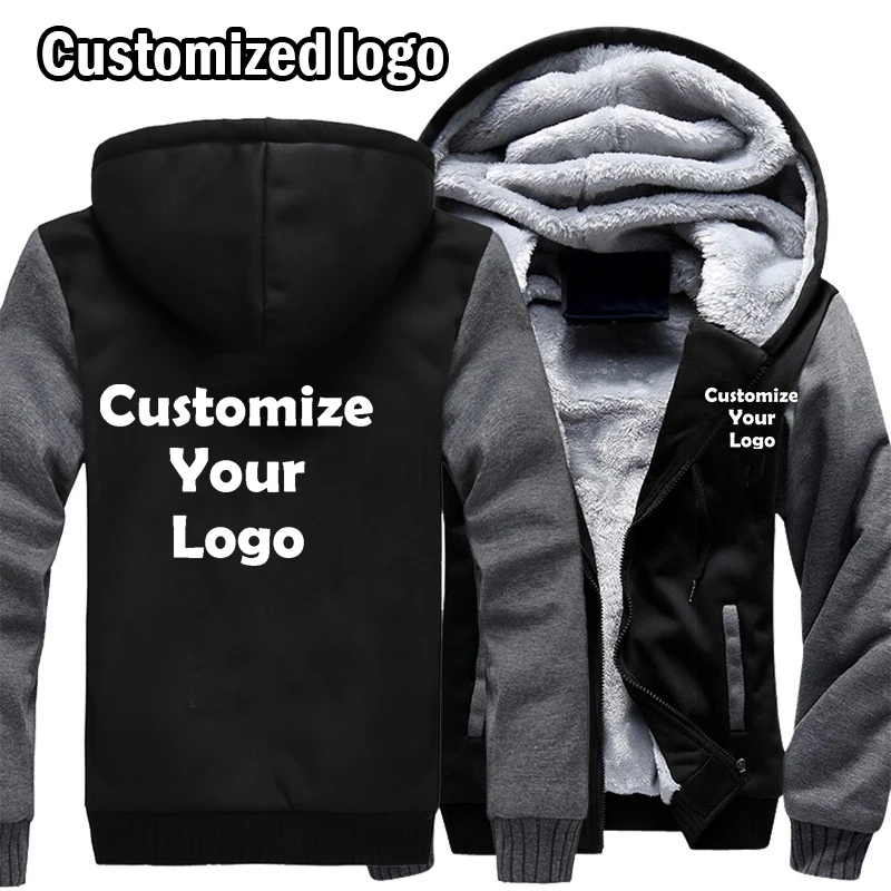Customized Men's Jacket Winter Thicken Hooded Jackets Male Long Sleeve Coat Casual Zip Up Hoodies Streetwear Men's Coats