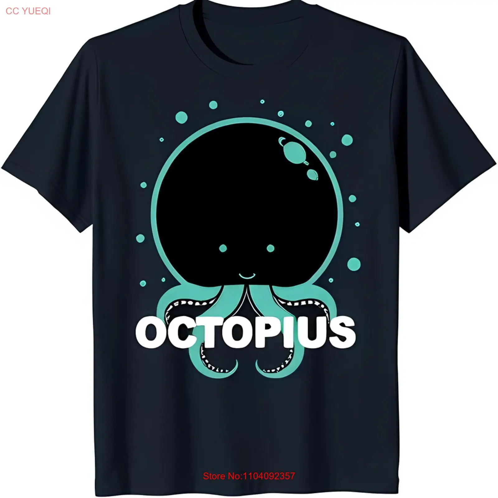 

Minimalist Black T-Shirt with Cartoon Octopus Design and 'OCTOPUS' Text