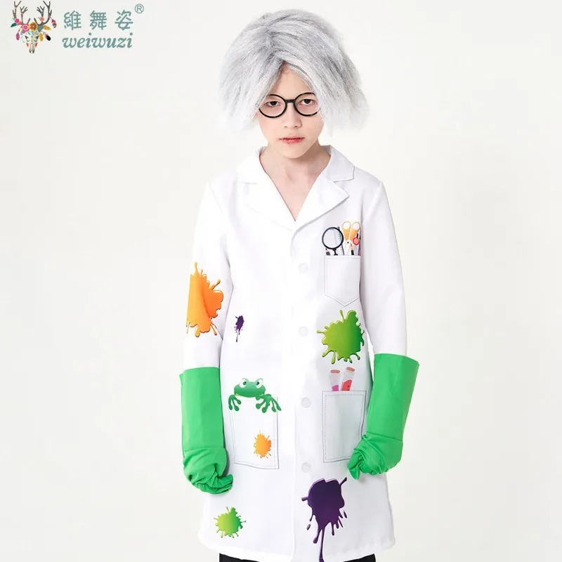 Disfraz de Cosplay para el Día de los niños, disfraz de científico loco Raving para niños y niñas, traje de bata de laboratorio, disfraz de fiesta de Carnaval y Halloween