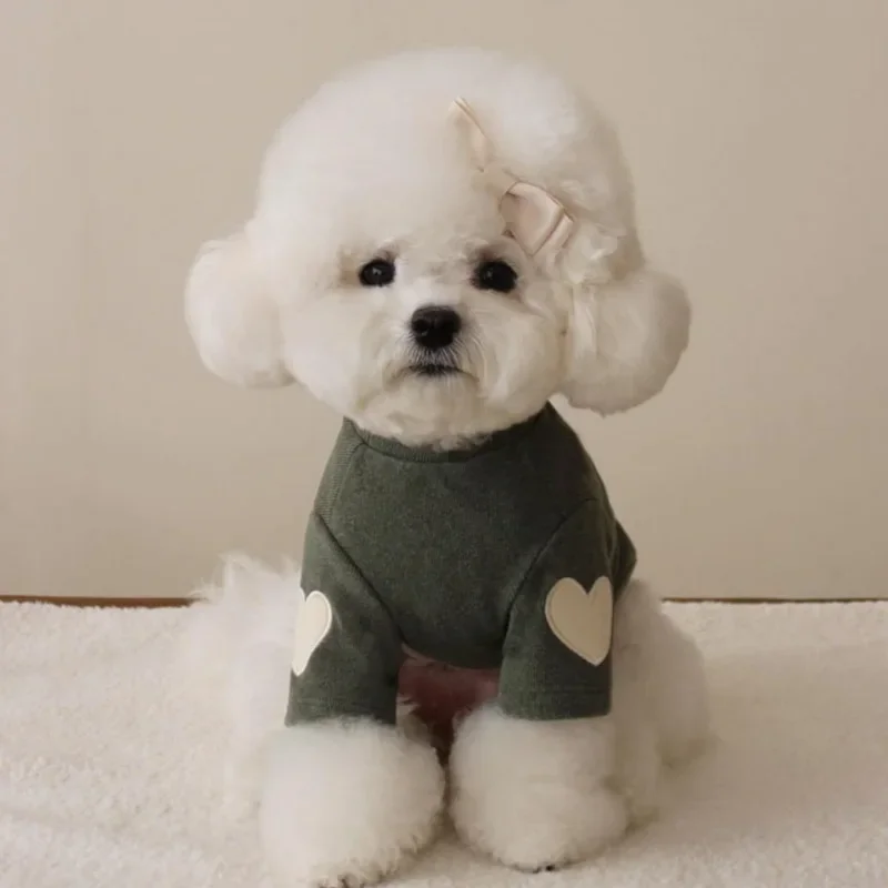 Autumn and Winter Dog Base Shirt Cute Love Bear Teddy Yorkshire Hoodie Dog Cat Pet Love Warm Clothes Designer Dog Clothes