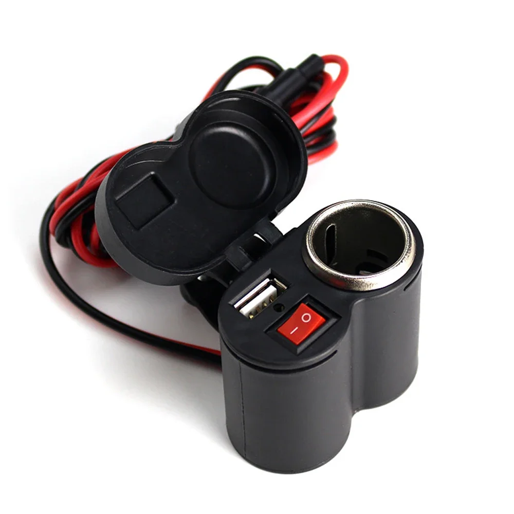 USB Power Adapter 12V 2.0A For GPS Navigation DVR Motorcycle Handlebar Phone Charger Waterproof with Switch Cigarette Lighter