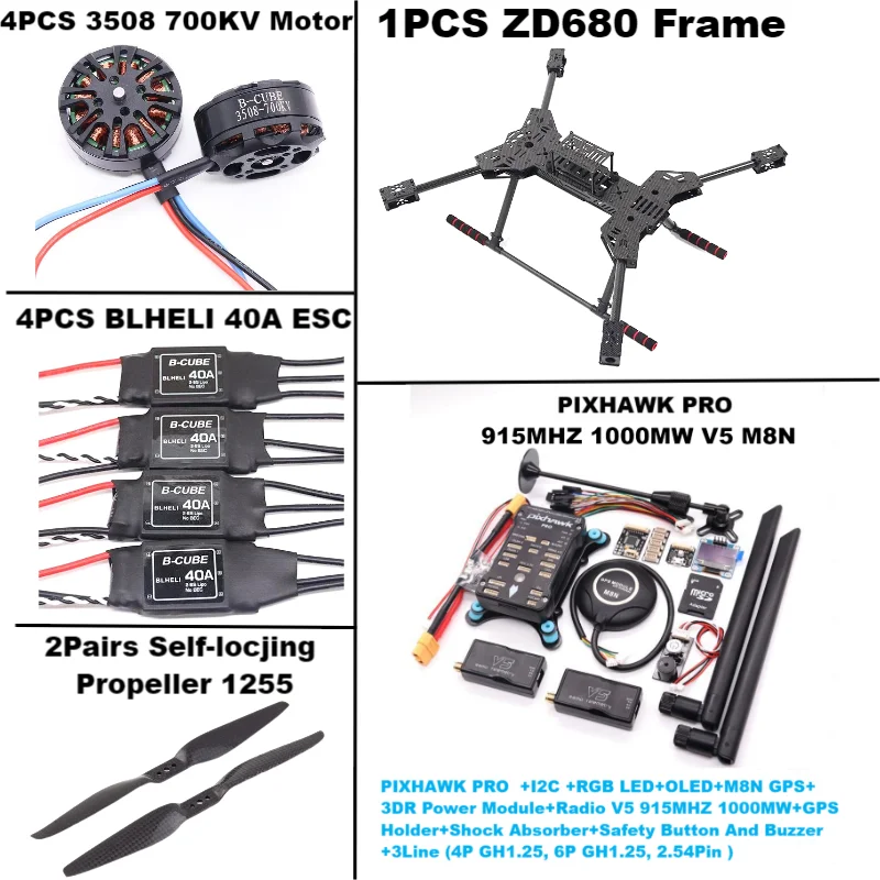 Nouveau ZD680 PRO M8N/M9N/M10 Kit de cadre hexagonal à bras pliable hexa-rotor entièrement en Fiber de carbone PIXHAWK avec train d'atterrissage indodable