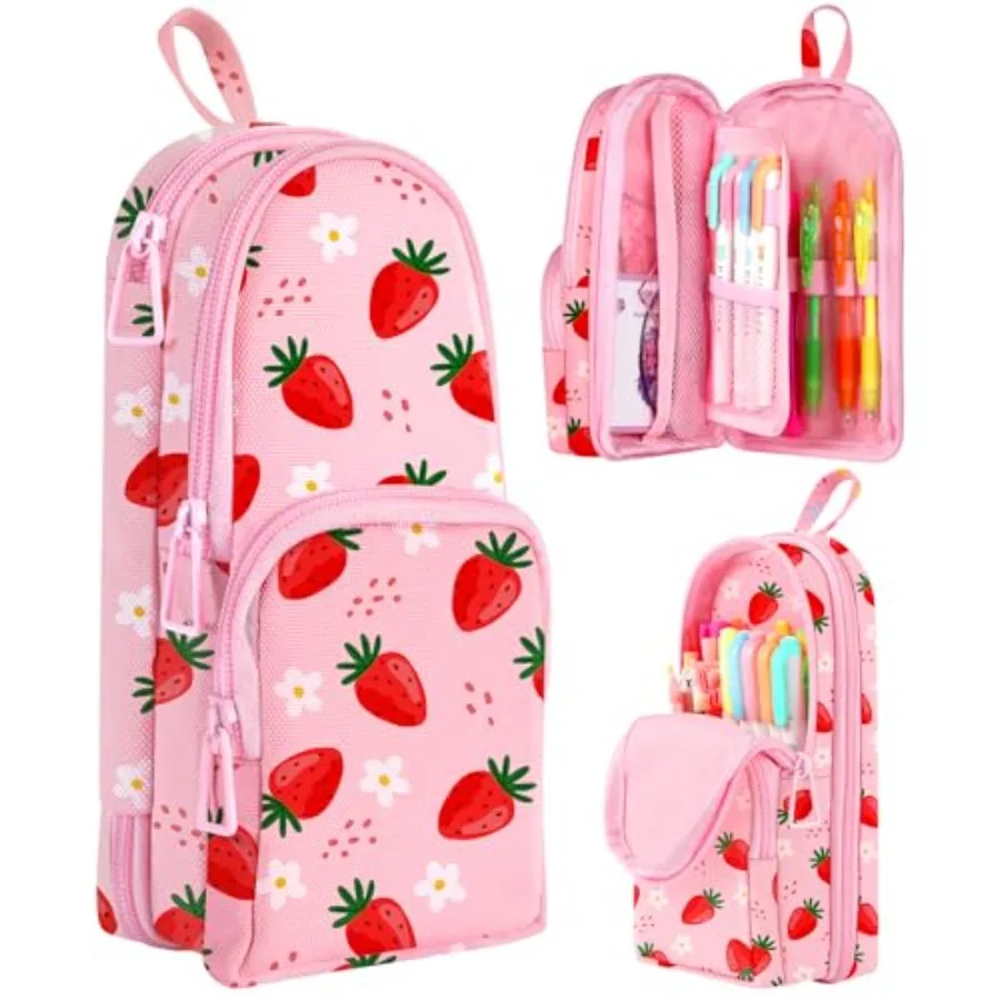 

Cute Strawberry Pencil Case, Unique Aesthetic 3D Schoolbag-Shaped Pencil Pouch for Girls Boys Women, Big Capacity Pen and Penci