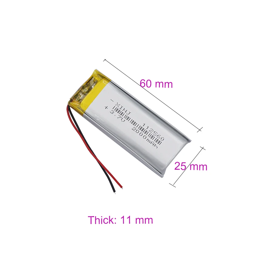 3.7V 2000mAh 7.4Wh Li-Polymer Rechargeable Li Lithium Battery 112560 Li-po For GPS Bluetooth Headphones Speaker Camera LED