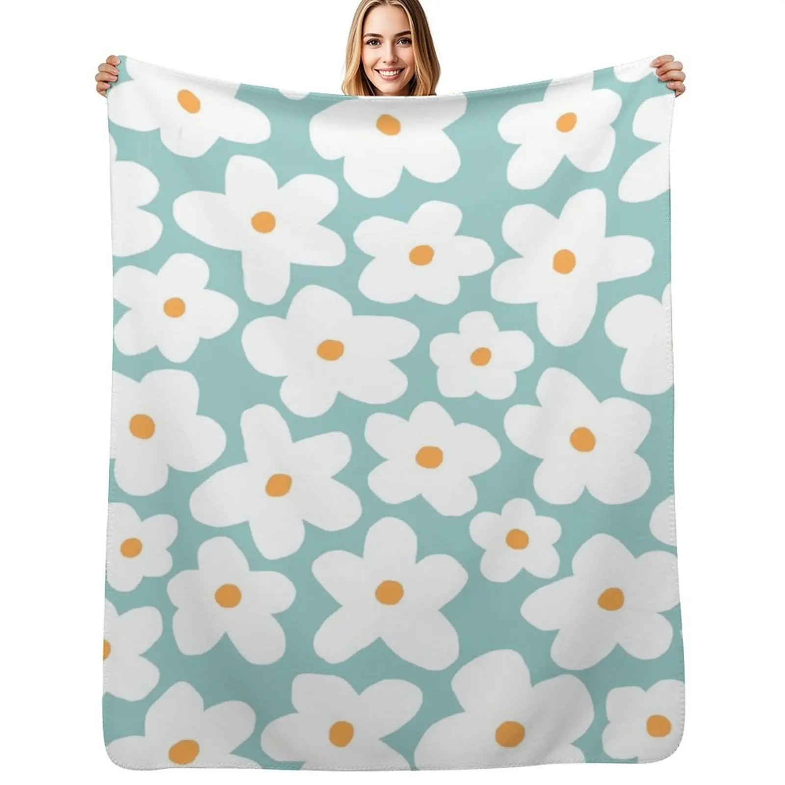 

Ditsy Bloom - teal Throw Blanket Plush Luxury Designer Tourist for sofa Blankets