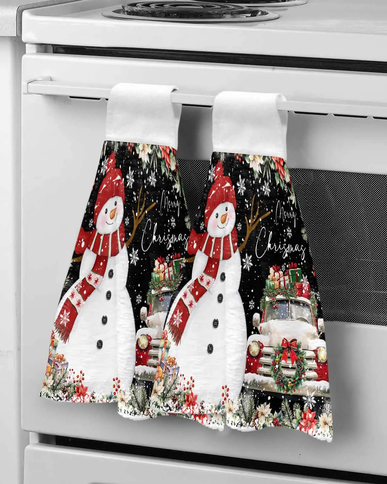 

Christmas And Winter Snowman Poinsettia Towel Bathroom Supplies Soft Absorbent Towel Kitchen Accessories Cleaning Dishcloths