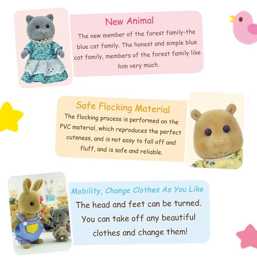 상자 포장 숲 가족 순록 토끼 팬더 동물 시뮬레이션 인형 집 Playset 놀이 집 장난감 액세서리 어린이를위한 크리스마스 선물
