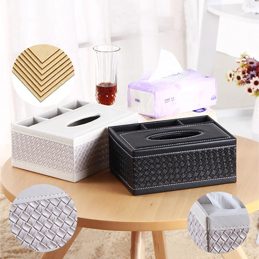 

PU Desktop Organizer Multifunctional Tissue Box Pencil Scissor Holder Braided Friendly for Home