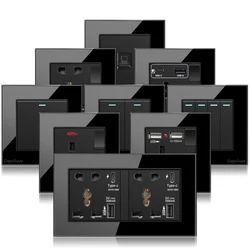 Black UK 13A Wall Socket with USB C 18W Quick Charge Plug Socket,Wall power outlet with USB port,1-4Gang Wall Light Switch Panel